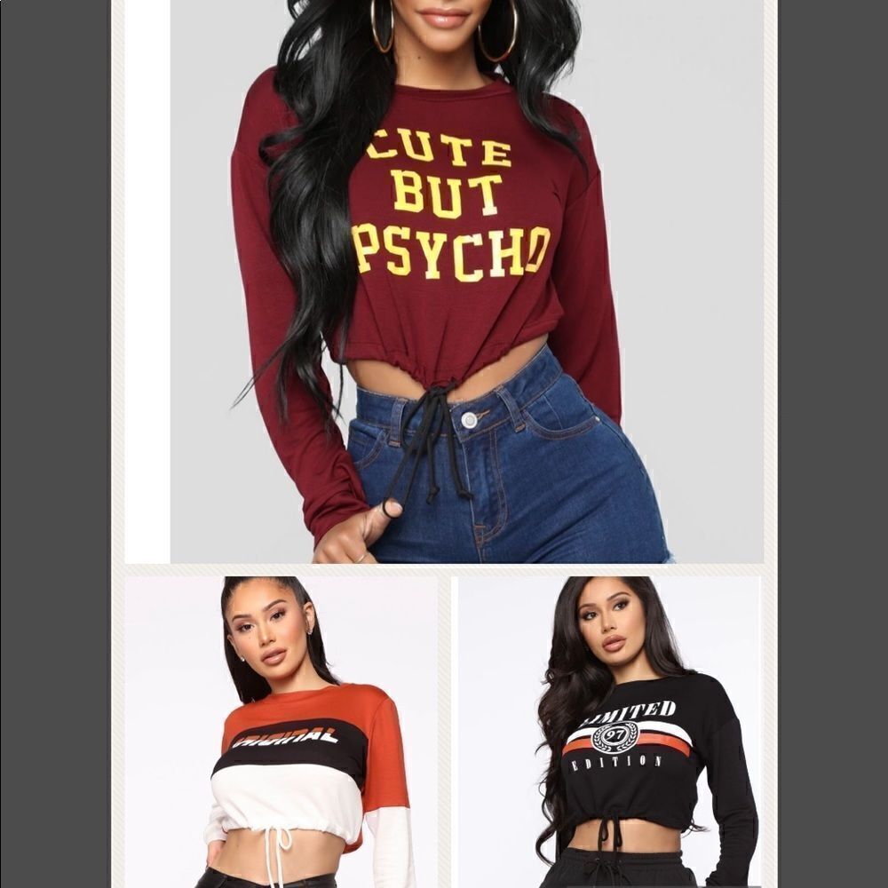 Set of 3 Long  Sleeve Crop Top  Bundle
